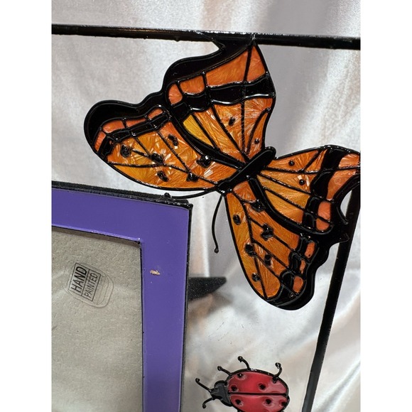 Hand painted glass butterfly lady bug frame easel back fits 4 x 6" picture - Picture 2 of 9
